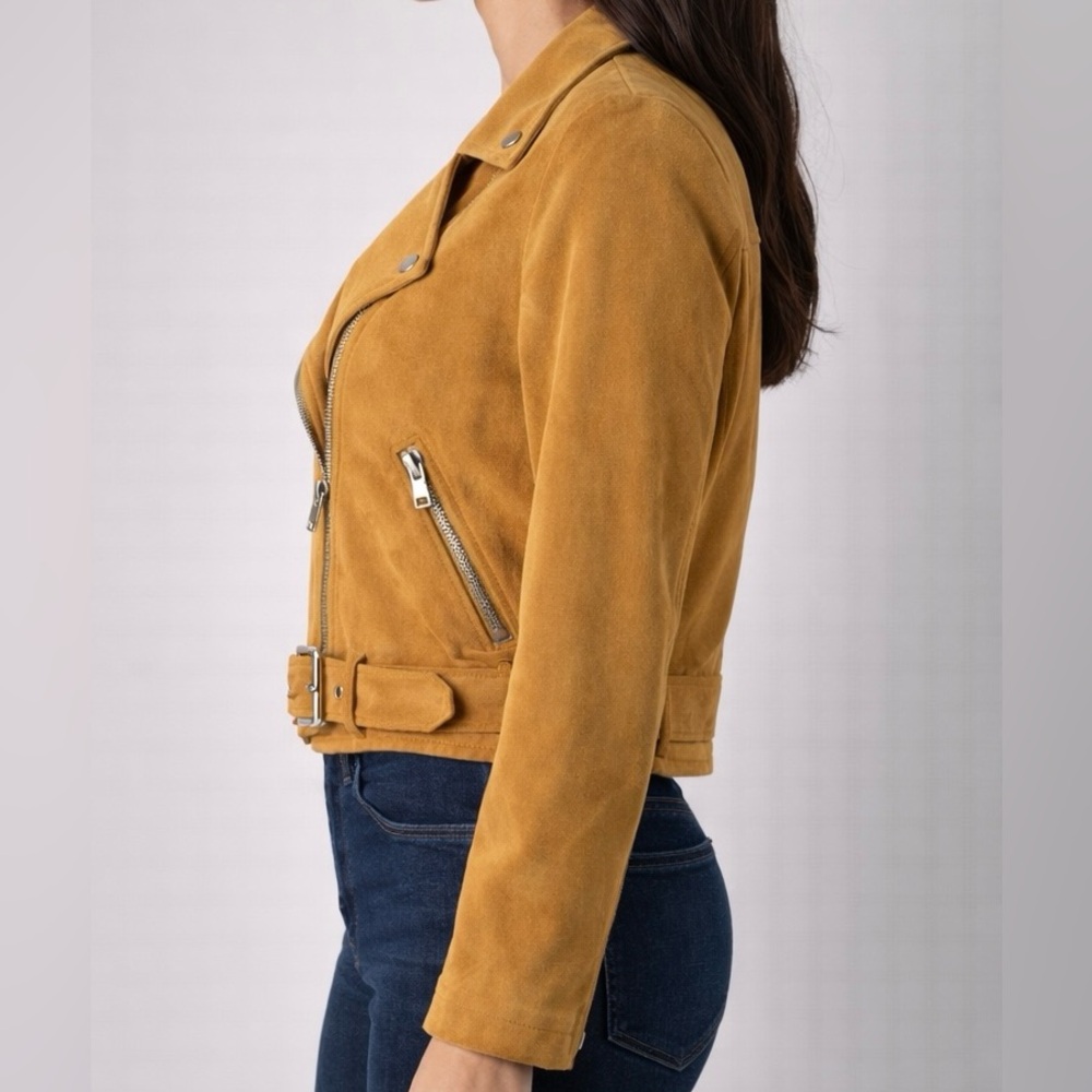 Fauxgerty Women's Mustard Suede Jacket, Size:M - Picture 4 of 5